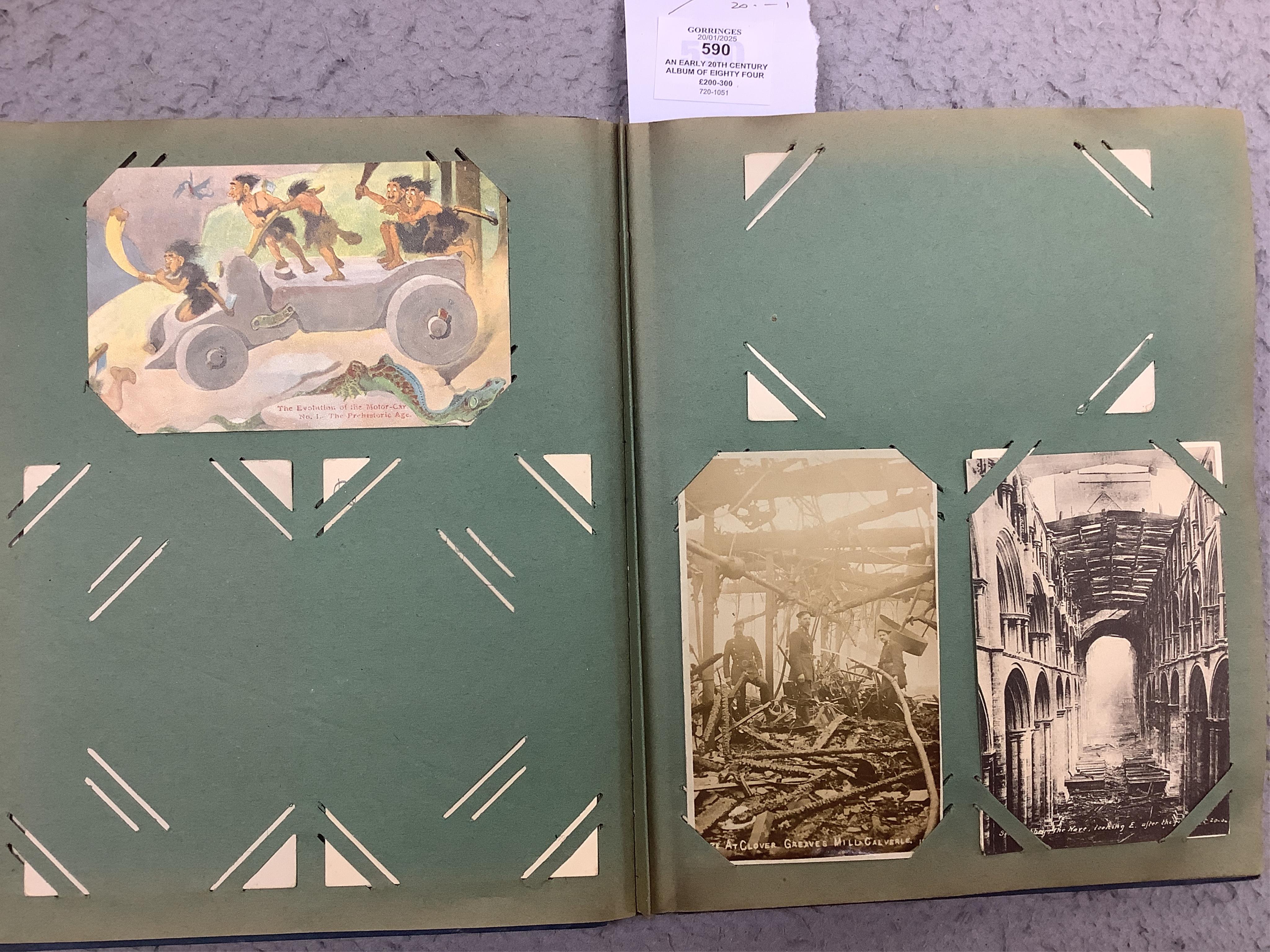 An early 20th century album of eighty four postcards; good selection including mechanical, silks, novelty, etc. Condition - variable